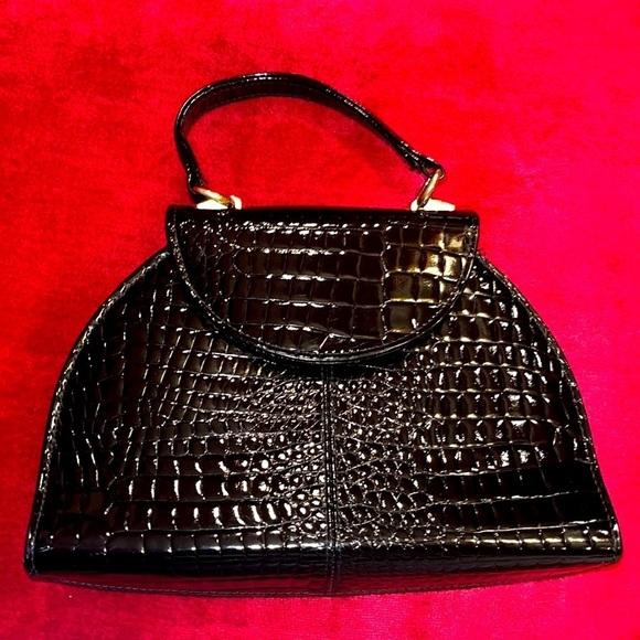 Handbags - Vintage faux crocodile patent leather evening bag OS w/gold color hardware